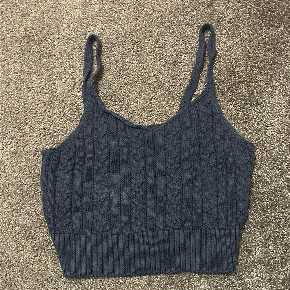 American Eagle Cable-Knit Cropped Camisole Tank - Charcoal Gray